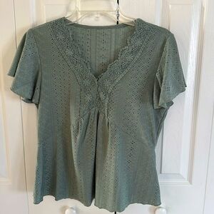 NEW SHEIN Women's Sage Eyelet Top - L